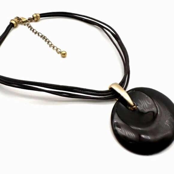 Chico’s leather multi cord layered enamel coated pendant necklace espresso brown - Picture 1 of 9